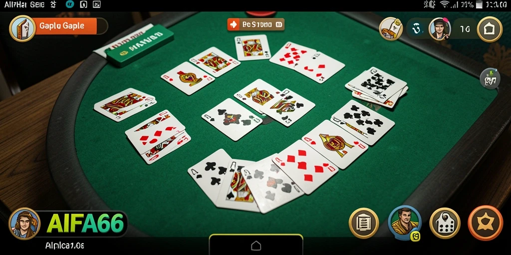 Screenshot gameplay AIFA66 dengan pemain yang sedang beraksi di meja Gaple.