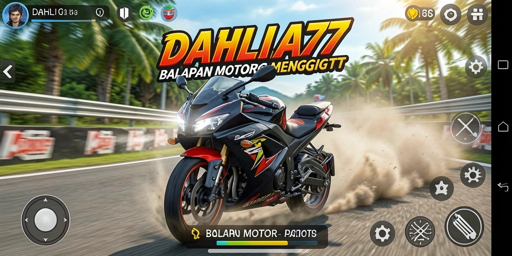 Tampilan gameplay menarik dari balapan motor di DAHLIA77.