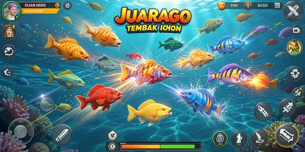 Screenshot gameplay JUARAGO yang memukau saat menembak ikan.