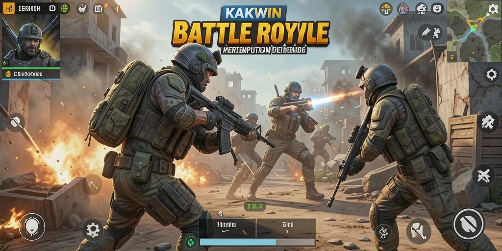 Tampilan gameplay KAKWIN yang menegangkan dalam pertempuran Battle Royale.