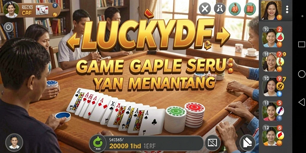 Tampilan gameplay seru dalam LUCKYDF dengan kartu Gaple yang menarik.