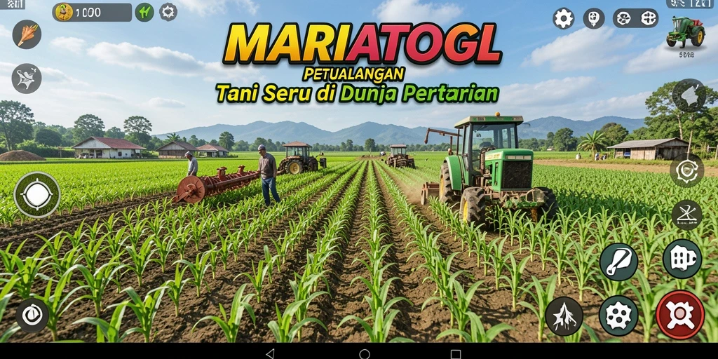 Screenshot MARIATOGL menunjukkan pemain sedang bertani di lahan subur.