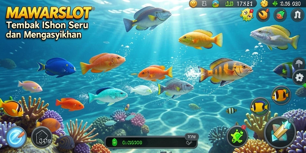 Screenshot gameplay MAWARSLOT menampilkan penembakan ikan yang seru.