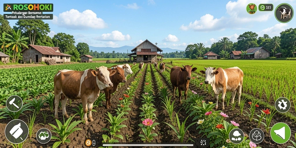Screenshot gameplay menunjukkan keseruan bertani dan merawat hewan.