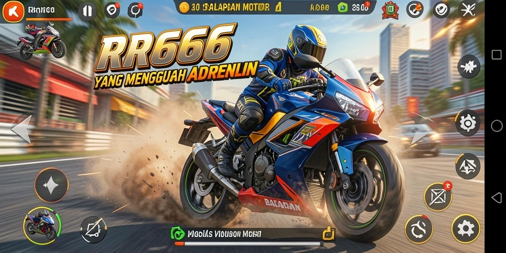 Tampilan gameplay balap motor yang mendebarkan di RR666.