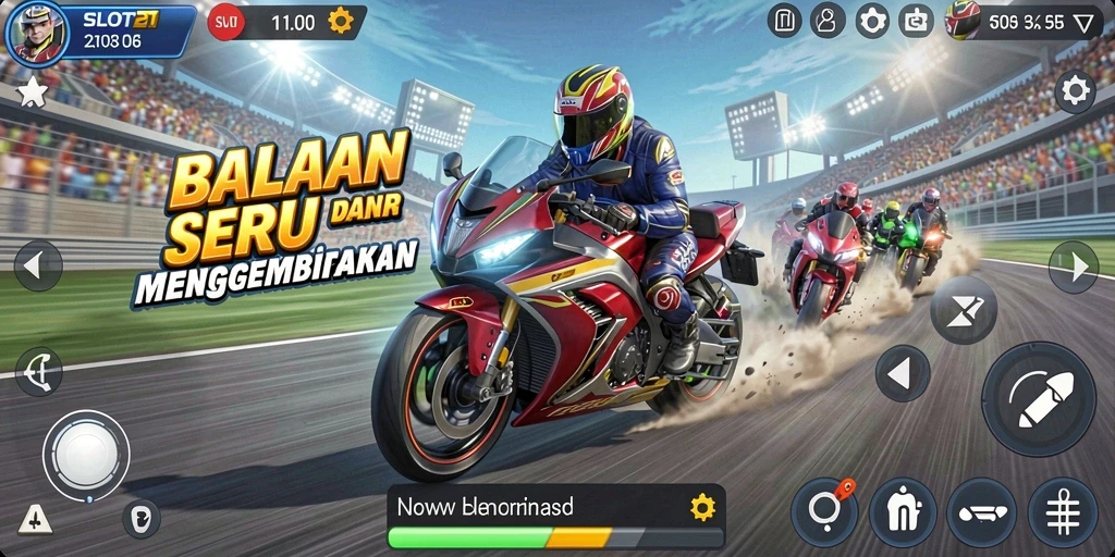 Tampilan gameplay balapan motor yang mendebarkan di SLOT21.