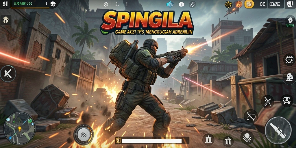Screenshot gameplay SPINGILA yang menampilkan pertempuran seru.