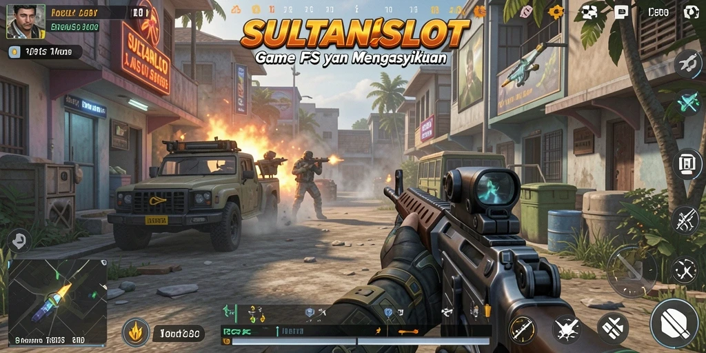 Screenshot menampilkan aksi intens dalam pertempuran FPS di SULTANSLOT.