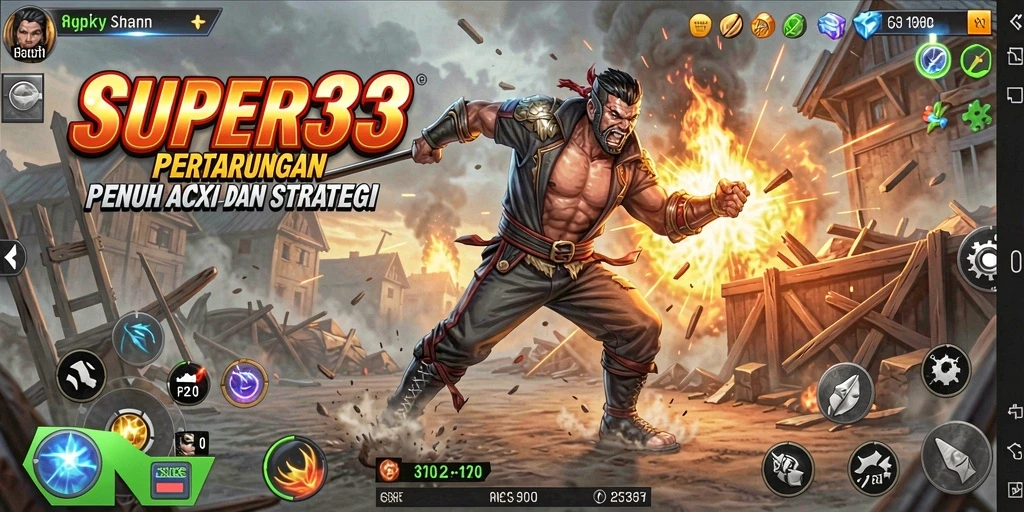 Tangkapan layar SUPER33 menampilkan pertarungan seru antara karakter dengan efek visual yang stunning.