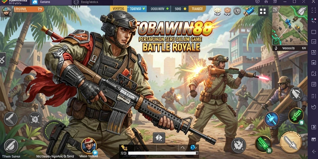 Tampilan layar permainan TOBAWIN88 dalam aksi pertarungan Battle Royale.