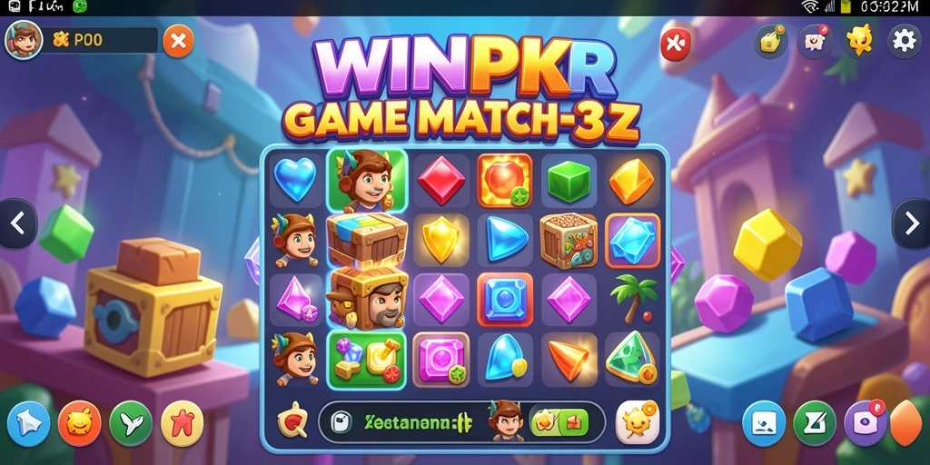Tampilan gameplay menarik dari WINPKR saat mencocokkan permata.